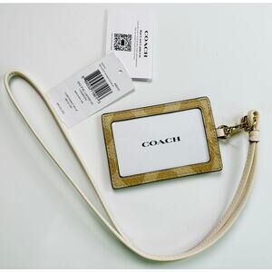 Coach Lanyard Signature Logo ID Holder NWT Coated Canvas with Leather Details